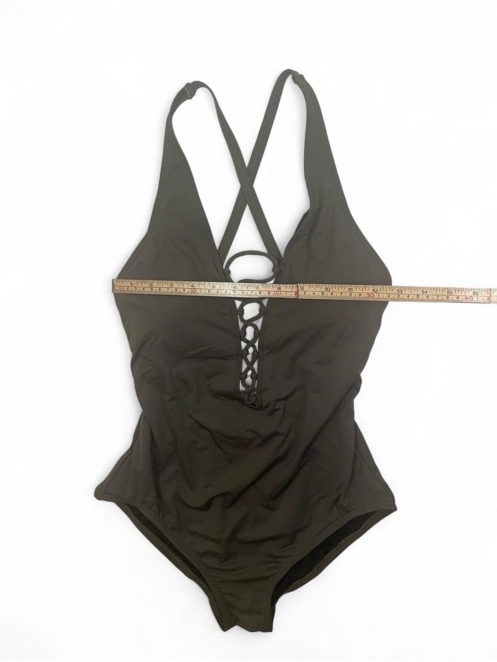 Michael Kors Olive Green Lace-Up One-Piece Swimsuit - Women Swim size 10, Summer - Picture 4 of 8